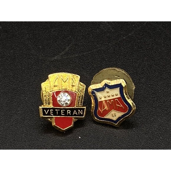 AMA American Motorcycle Association Veteran Faux Diamond & Shield AMA LOT 2 Pins - Picture 1 of 9